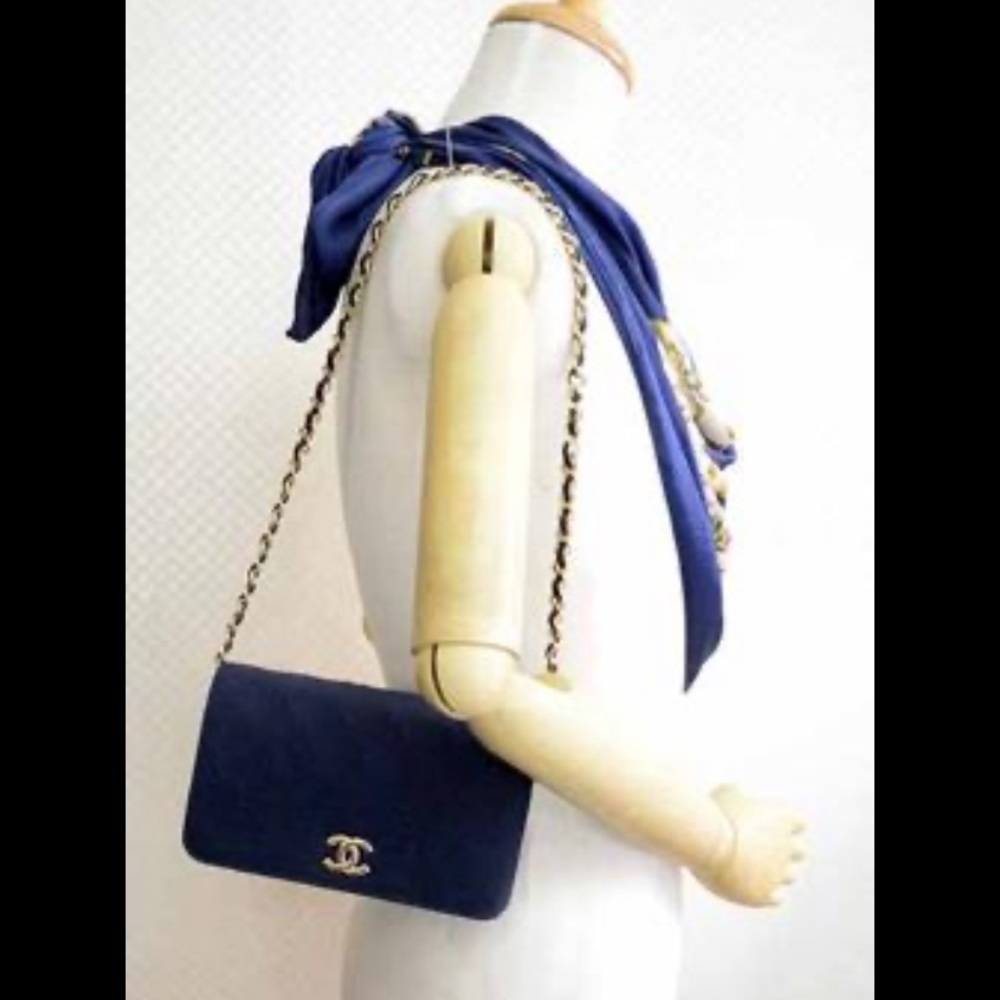 Chanel -Navy Blue Fabric Small Flap bag (Vintage)